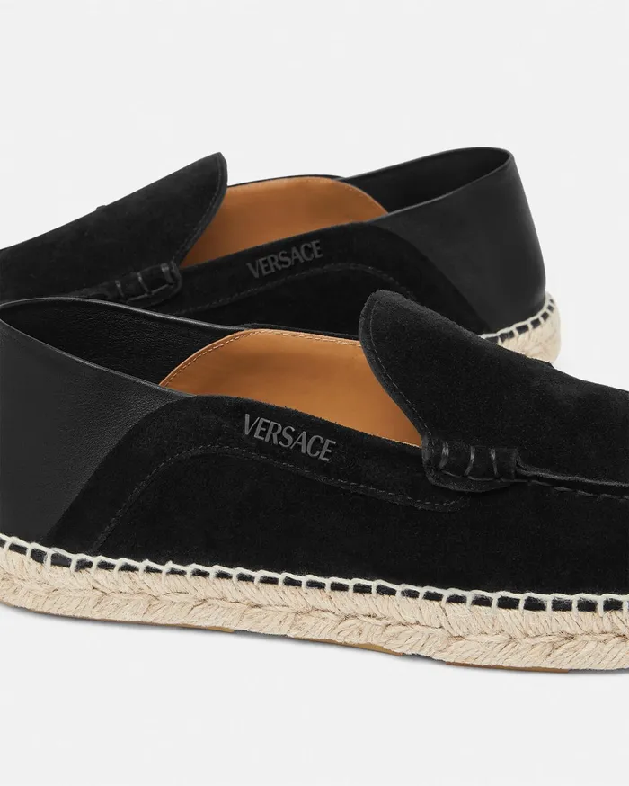 Versace Loafers and Slippers Men Logo Suede Espadrilles Black