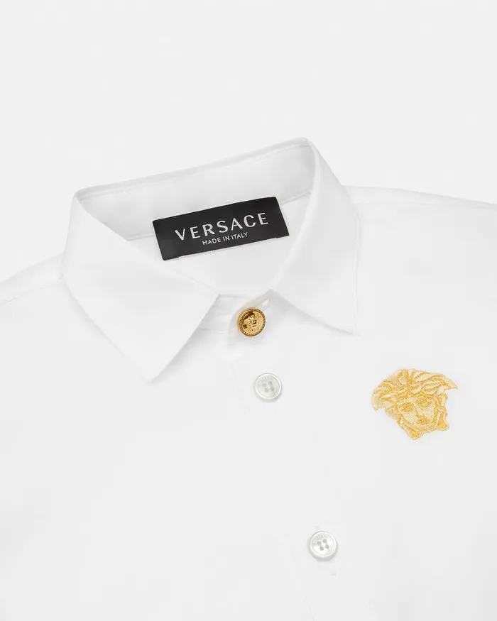 Versace Shirts and Tshirts Kids Embroidered Medusa Baby Shirt Whiteprint