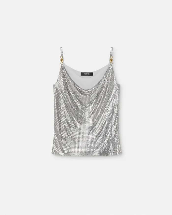 Versace Shirts and Tops Women Metal Mesh Camisole Top Silver