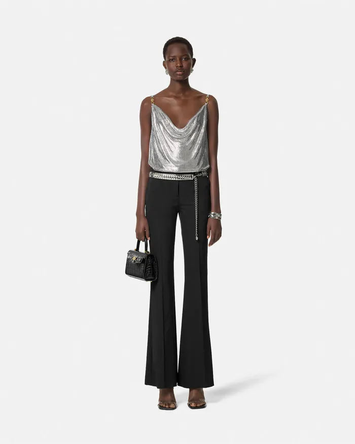 Versace Shirts and Tops Women Metal Mesh Camisole Top Silver