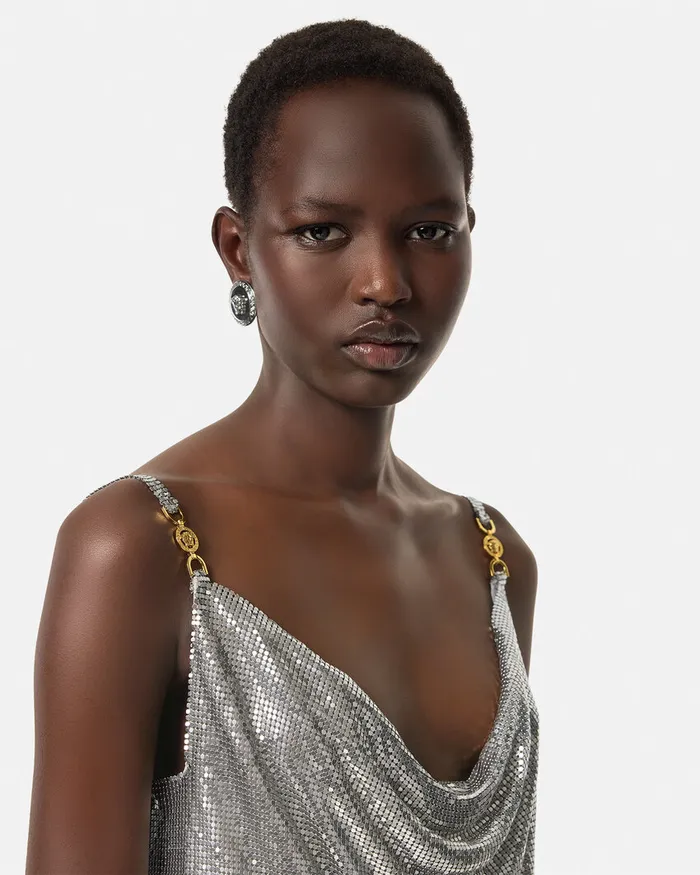 Versace Shirts and Tops Women Metal Mesh Camisole Top Silver