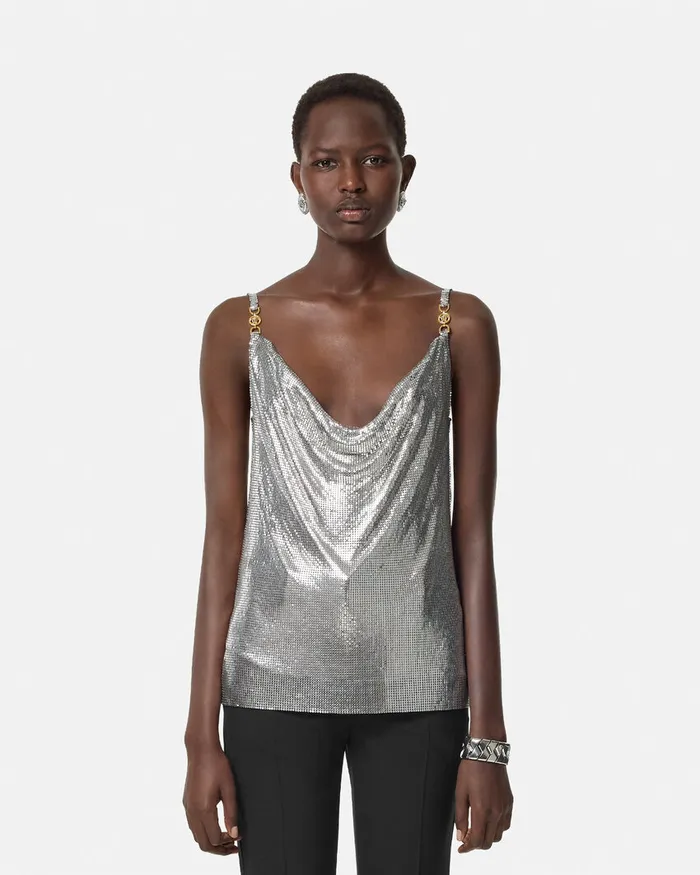 Versace Shirts and Tops Women Metal Mesh Camisole Top Silver