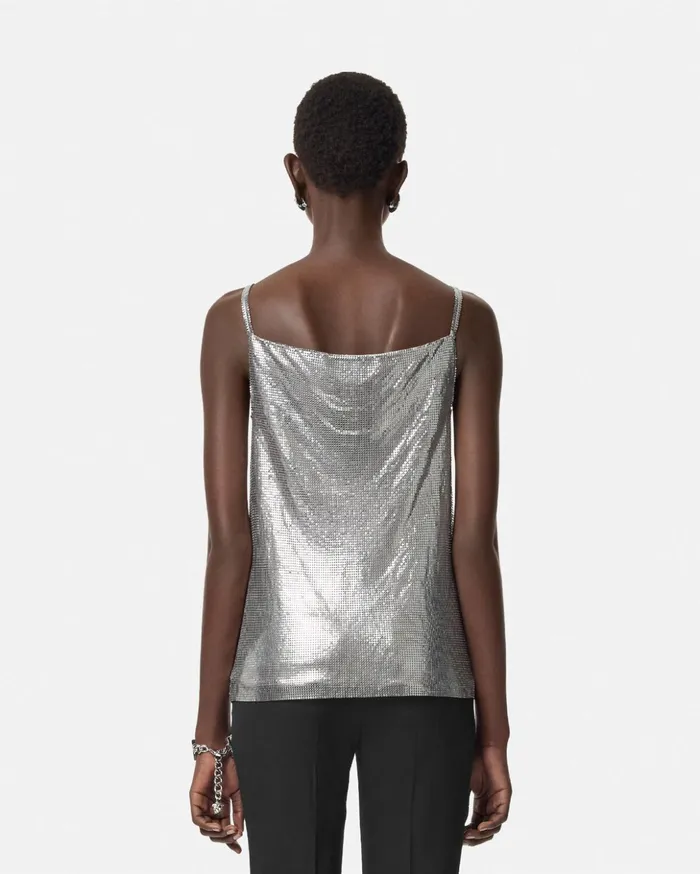 Versace Shirts and Tops Women Metal Mesh Camisole Top Silver