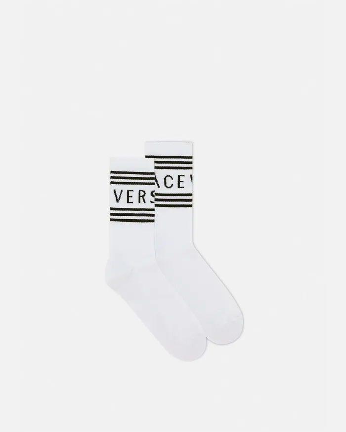 Versace Socks WomenMen 90s Vintage Logo Socks White