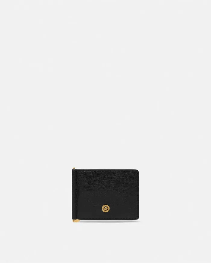 Versace Wallets Men Medusa Biggie Bifold Clip Wallet Blackgold