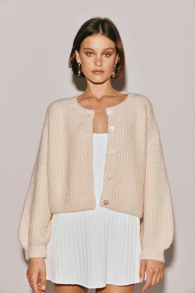 VRG GRL Elsie Knit Cardigan Cream Women JumpersSweaters