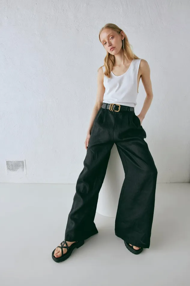 VRG GRL Energy Flows Linen Pants Black Women Pants VRG GRL Energy Flows Linen Pants Black Women Pants