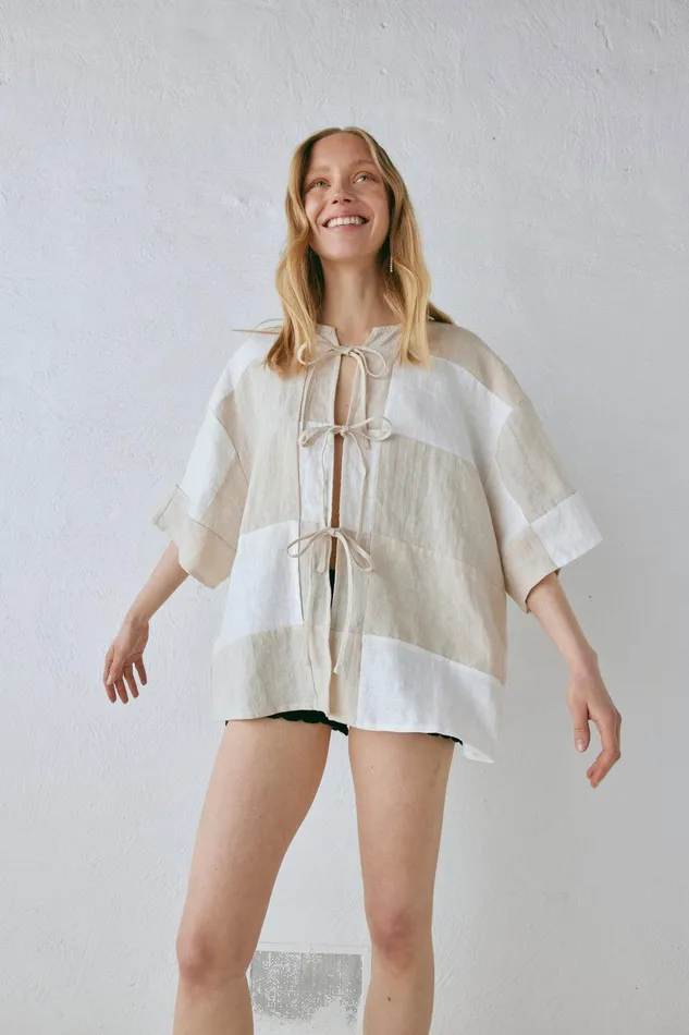 VRG GRL Naomi Linen Smock Top Natural Women Shirts VRG GRL Naomi Linen Smock Top Natural Women Shirts