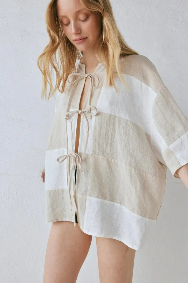 VRG GRL Naomi Linen Smock Top Natural Women Shirts VRG GRL Naomi Linen Smock Top Natural Women Shirts