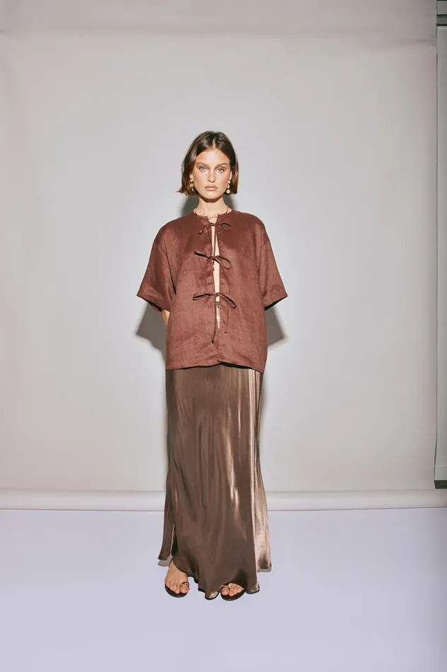 VRG GRL Naomi Linen Smock Top Umber Women Short Sleeve VRG GRL Naomi Linen Smock Top Umber Women Short Sleeve