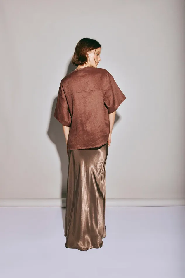 VRG GRL Naomi Linen Smock Top Umber Women Short Sleeve VRG GRL Naomi Linen Smock Top Umber Women Short Sleeve