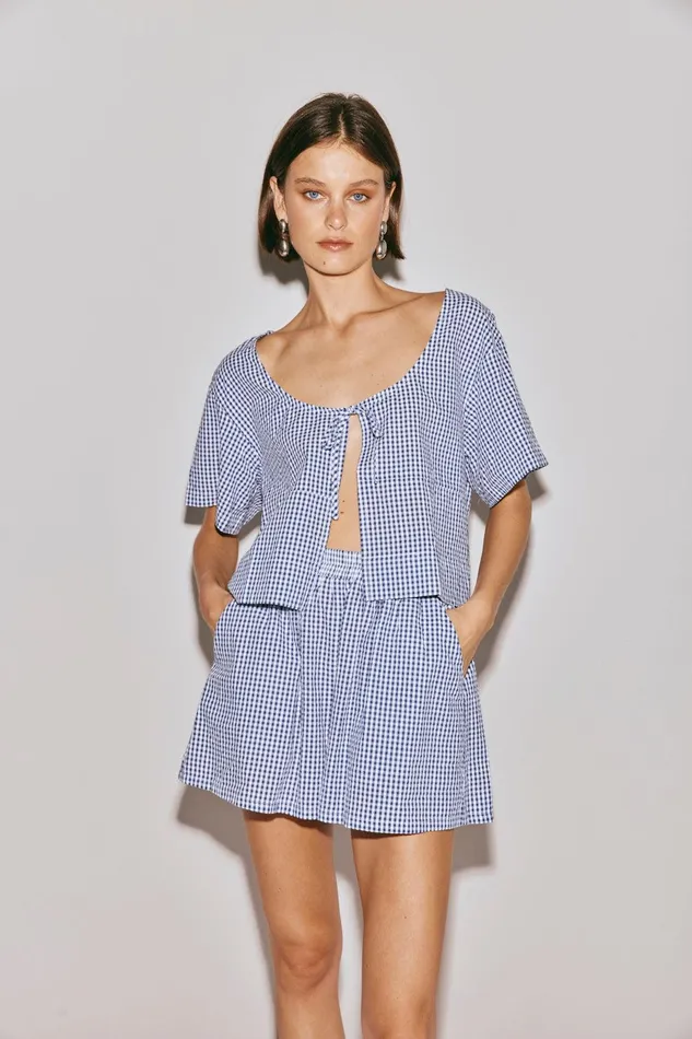 VRG GRL The Sea and I Smock Top Navy Women Short Sleeve