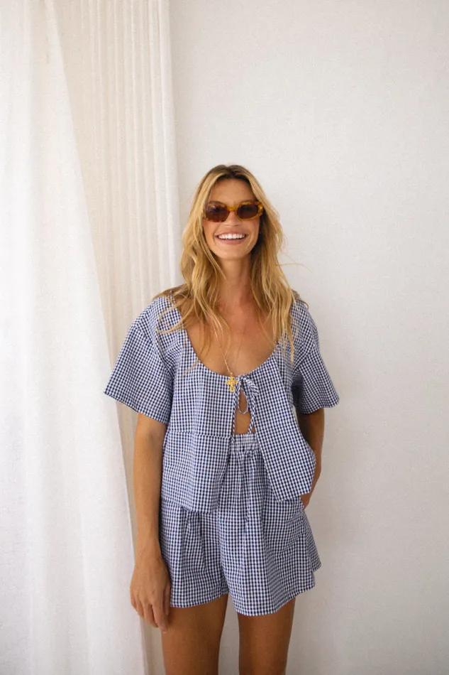 VRG GRL The Sea and I Smock Top Navy Women Short Sleeve