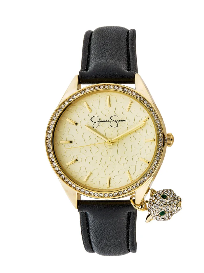 Watches Accessories Jessica Simpson Gold Tone Dangle Panther Strap Watch
