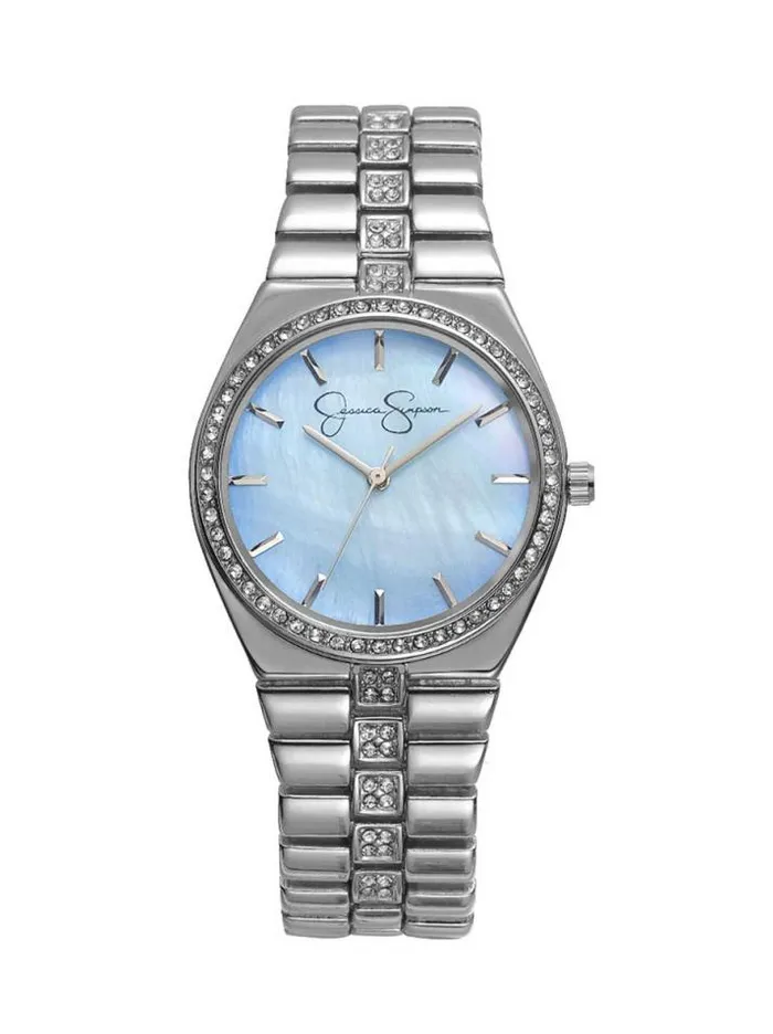Watches Accessories Jessica Simpson Mother Of Pearl Dial Crystal Bracelet Watch In Silver Tone Watches Accessories Jessica Simpson Mother Of Pearl Dial Crystal Bracelet Watch In Silver Tone