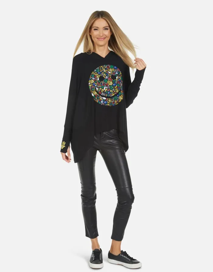 Wilma Lucky Happy Face Black Women039s Lauren Moshi Hoodies