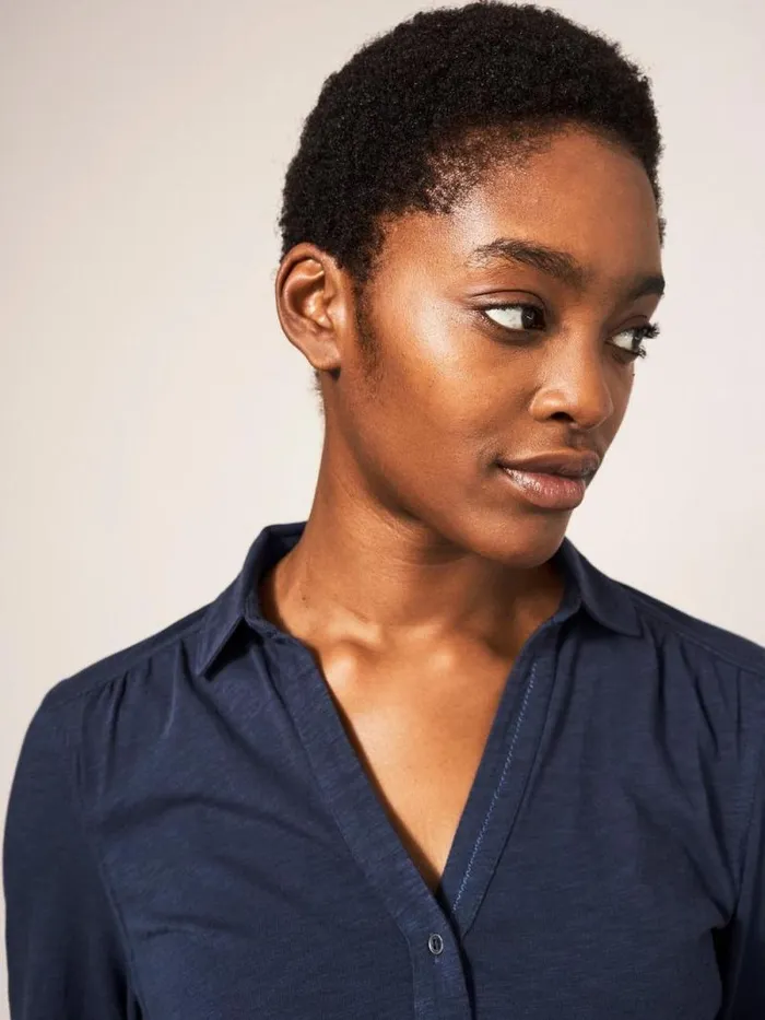 Women Annie Jersey Shirt French Navy White Stuff Shirts and Blouses