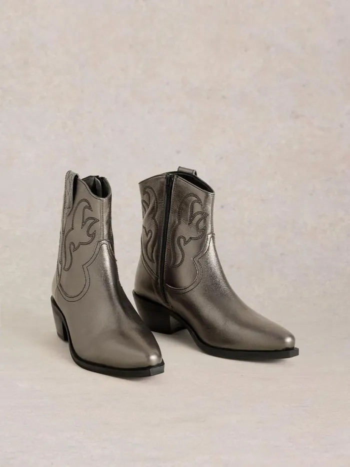 Women Beau Western Boot Pewter Metallic White Stuff Boots Women Beau Western Boot Pewter Metallic White Stuff Boots