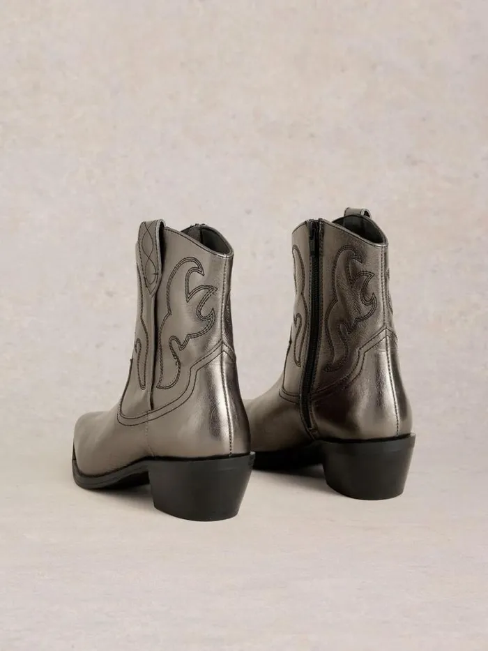 Women Beau Western Boot Pewter Metallic White Stuff Boots Women Beau Western Boot Pewter Metallic White Stuff Boots