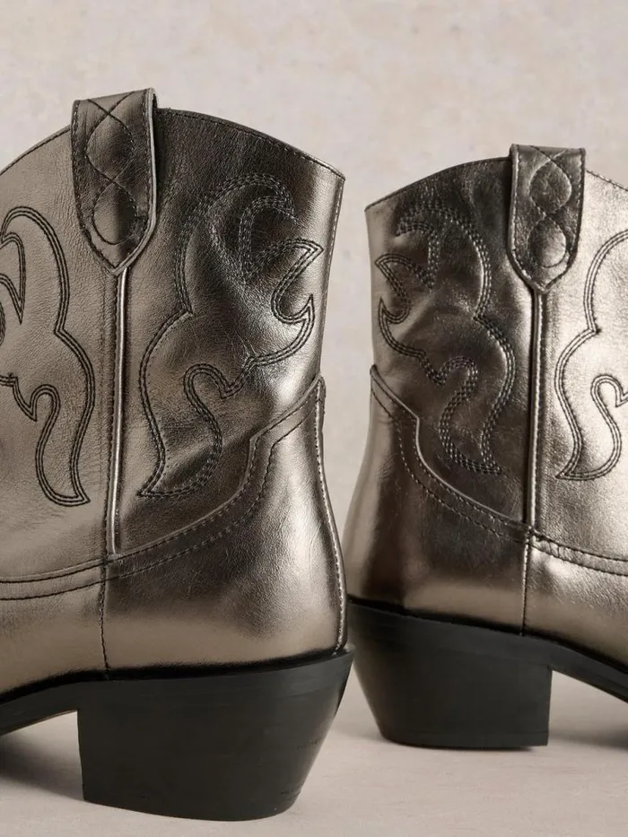 Women Beau Western Boot Pewter Metallic White Stuff Boots Women Beau Western Boot Pewter Metallic White Stuff Boots