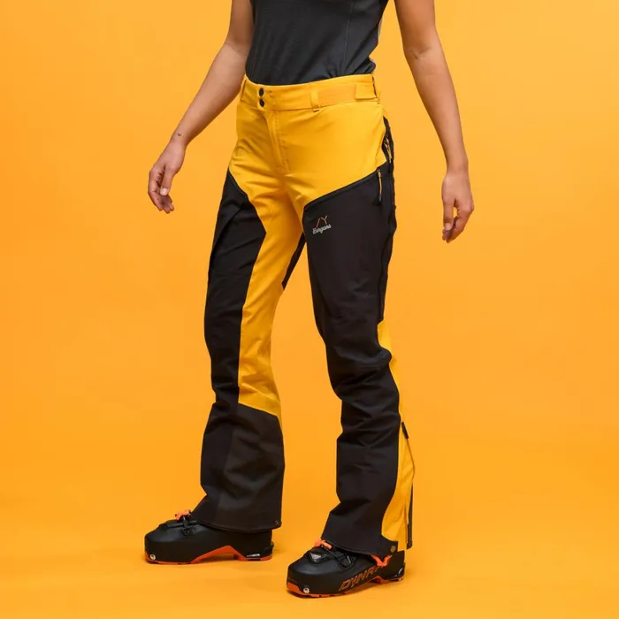 Women Bergans Of Norway Ski Pants Y Mountainline Hybrid Softshell Pants Mango Yellow Dark Shadow Grey