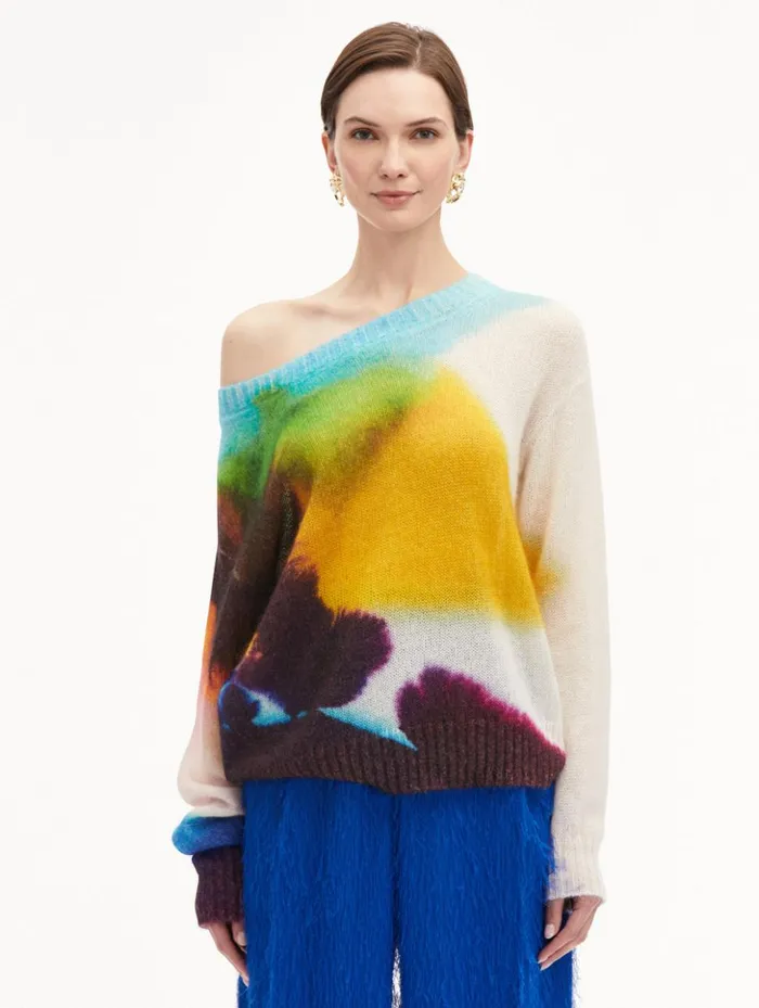 Women Blouses and Knits Oscar De La Renta Abstract Watercolor Pullover Lapis Multi Women Blouses and Knits Oscar De La Renta Abstract Watercolor Pullover Lapis Multi