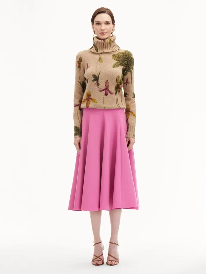 Women Blouses and Knits Oscar De La Renta Orchid Printed Turtleneck Pullover Brown Multi