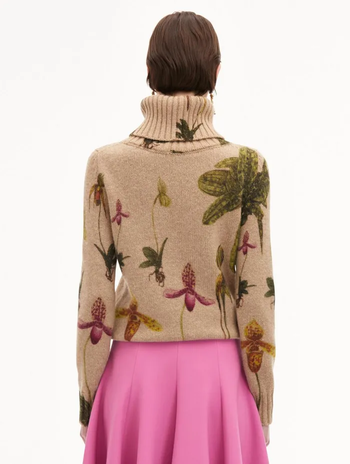 Women Blouses and Knits Oscar De La Renta Orchid Printed Turtleneck Pullover Brown Multi