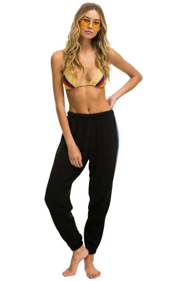 Women Bottoms Aviator Nation 5 STRIPE SWEATPANTS 8211 BLACK NEON RAINBOW STRIPES Women Bottoms Aviator Nation 5 STRIPE SWEATPANTS 8211 BLACK NEON RAINBOW STRIPES
