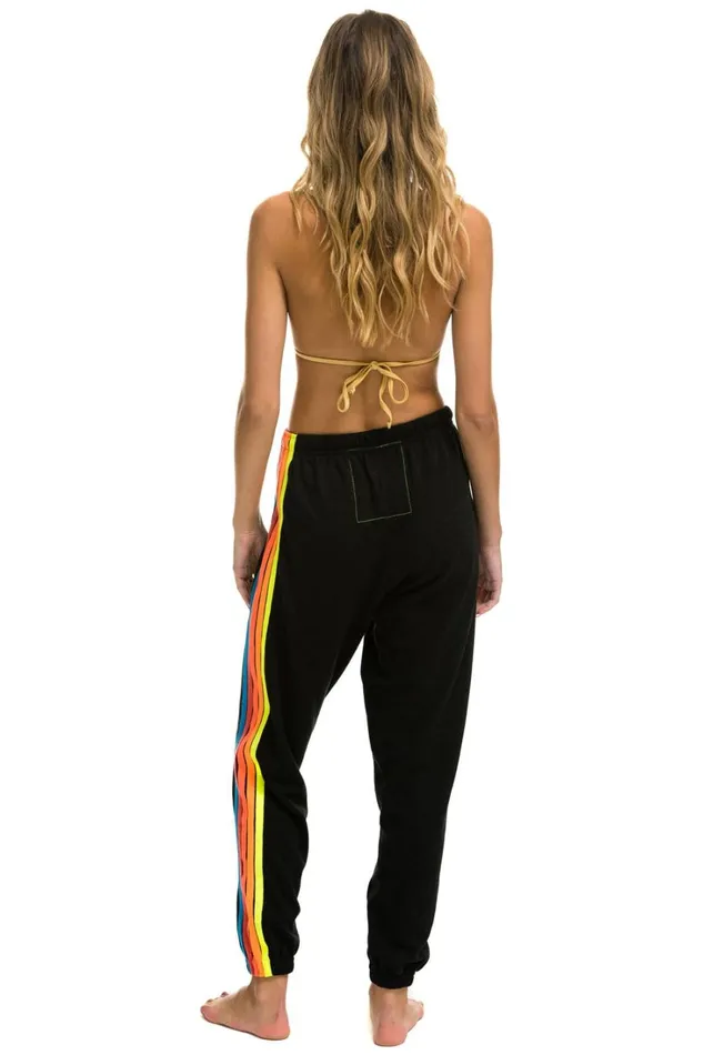 Women Bottoms Aviator Nation 5 STRIPE SWEATPANTS 8211 BLACK NEON RAINBOW STRIPES Women Bottoms Aviator Nation 5 STRIPE SWEATPANTS 8211 BLACK NEON RAINBOW STRIPES