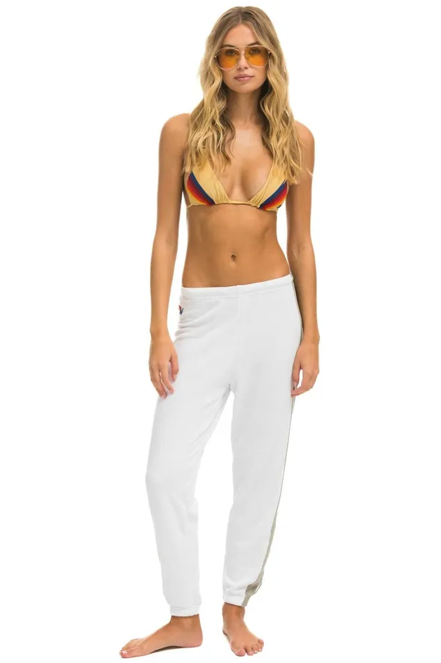 Women Bottoms Aviator Nation 5 STRIPE SWEATPANTS 8211 WHITE GREY Women Bottoms Aviator Nation 5 STRIPE SWEATPANTS 8211 WHITE GREY