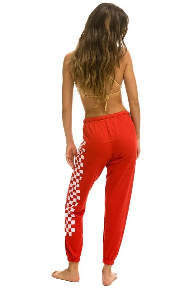 Women Bottoms Aviator Nation CHECK LEG SWEATPANTS 8211 RED WHITE Women Bottoms Aviator Nation CHECK LEG SWEATPANTS 8211 RED WHITE