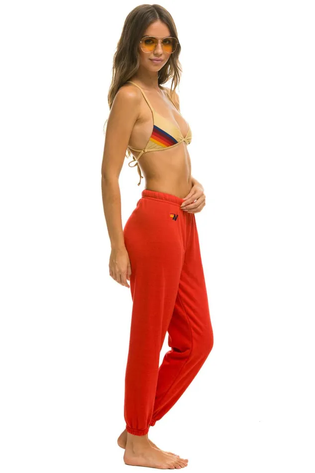 Women Bottoms Aviator Nation CHECK LEG SWEATPANTS 8211 RED WHITE Women Bottoms Aviator Nation CHECK LEG SWEATPANTS 8211 RED WHITE