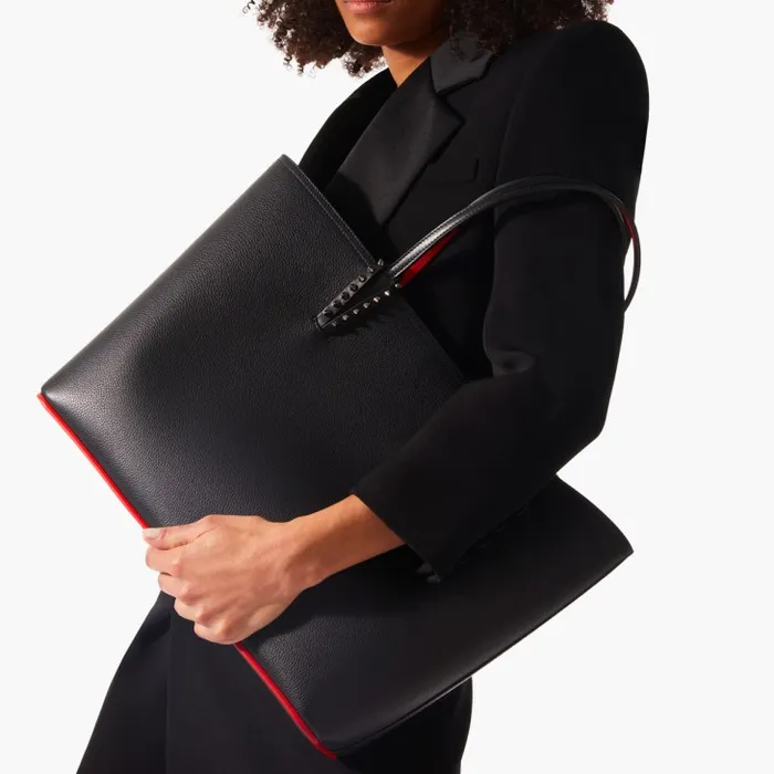 Women Cabata Tote Bag 8211 Grained Calf Leather And Smooth Calf Leather 8211 Black Christian Louboutin Shoulder Bags