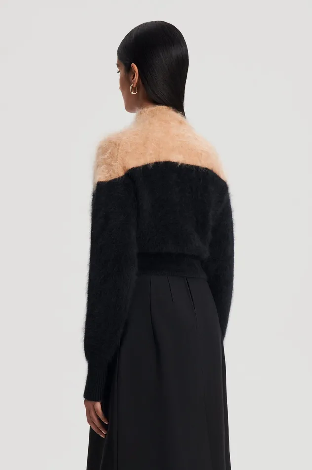 Women CASHMERE BRUSHED CARDIGAN BLACKCAMEL Tops Scanlan Theodore Women CASHMERE BRUSHED CARDIGAN BLACKCAMEL Tops Scanlan Theodore