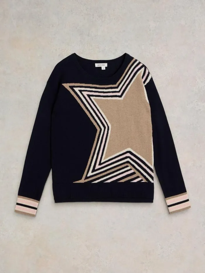 Women CITY STAR JUMPER Navy Print White Stuff Knitwear Women CITY STAR JUMPER Navy Print White Stuff Knitwear