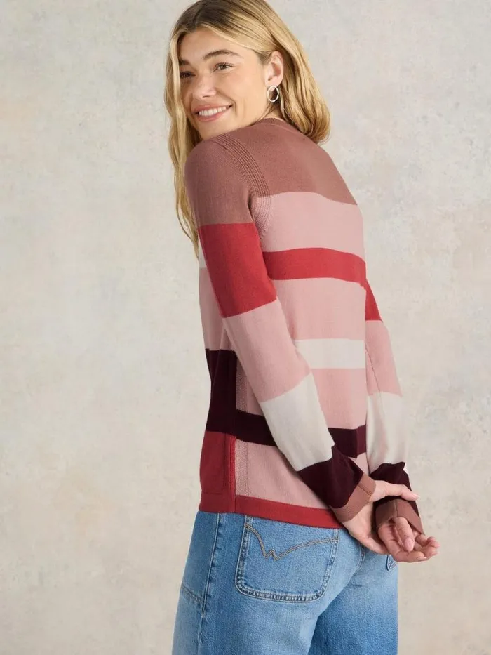 Women COLOUR BLOCK MERINO JUMPER Plum Multi White Stuff Knitwear