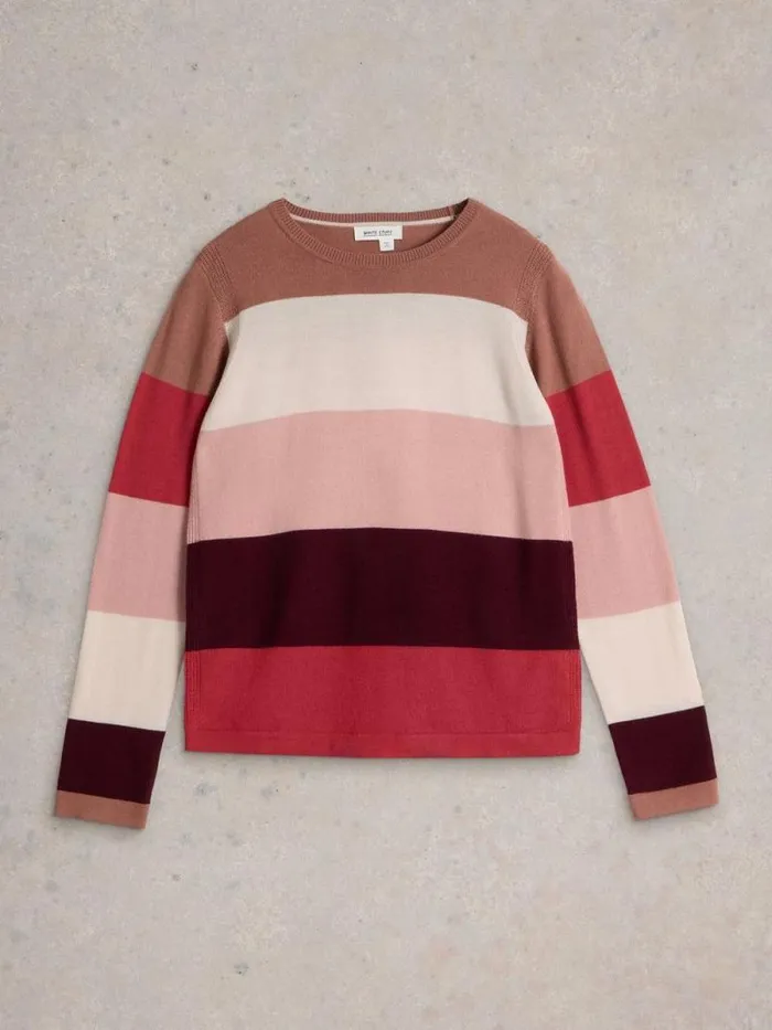 Women COLOUR BLOCK MERINO JUMPER Plum Multi White Stuff Knitwear