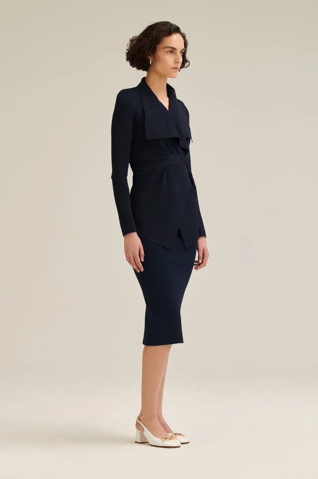 Women CREPE KNIT DRAPE FRONT JACKET NAVY Jackets Scanlan Theodore Women CREPE KNIT DRAPE FRONT JACKET NAVY Jackets Scanlan Theodore