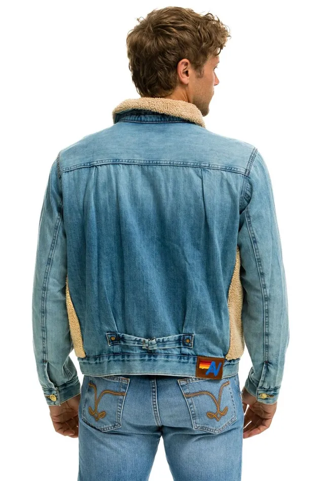 Women Denim Aviator Nation ASPEN SHERPA UNISEX DENIM JACKET 8211 VINTAGE WHEAT