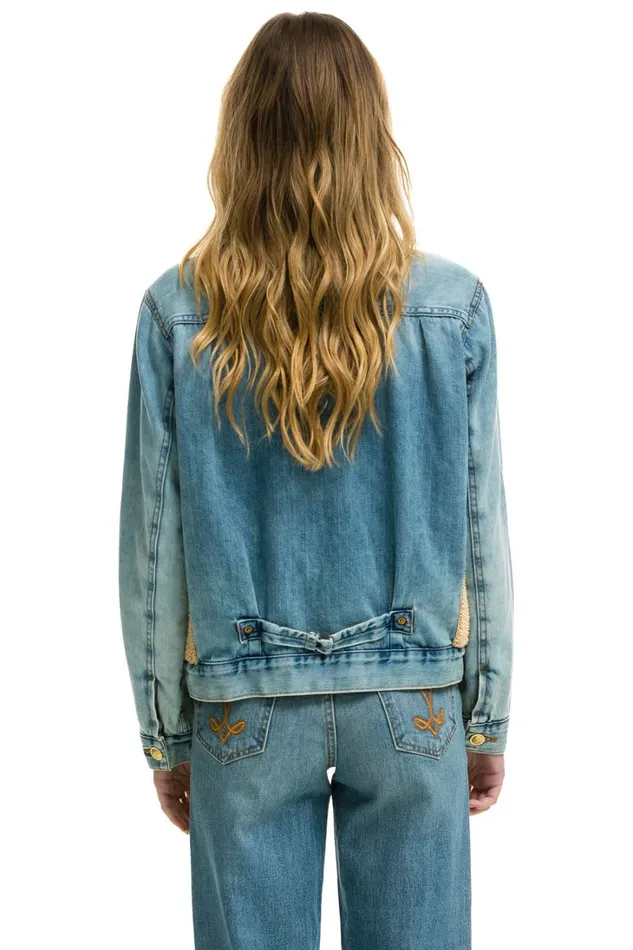 Women Denim Aviator Nation ASPEN SHERPA UNISEX DENIM JACKET 8211 VINTAGE WHEAT