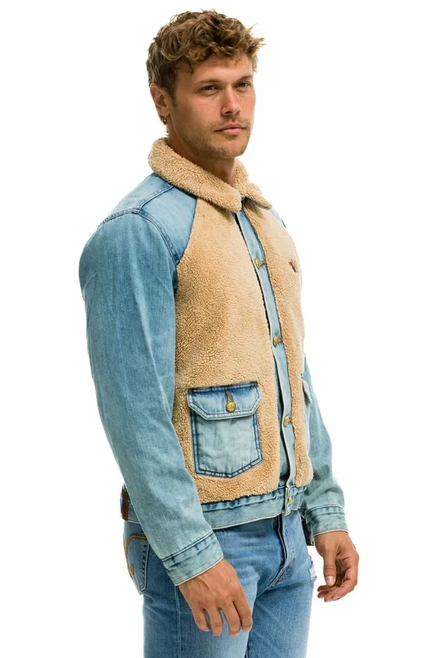 Women Denim Aviator Nation ASPEN SHERPA UNISEX DENIM JACKET 8211 VINTAGE WHEAT