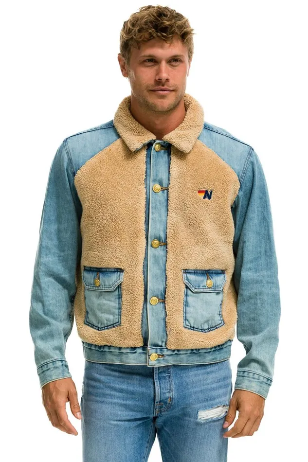 Women Denim Aviator Nation ASPEN SHERPA UNISEX DENIM JACKET 8211 VINTAGE WHEAT
