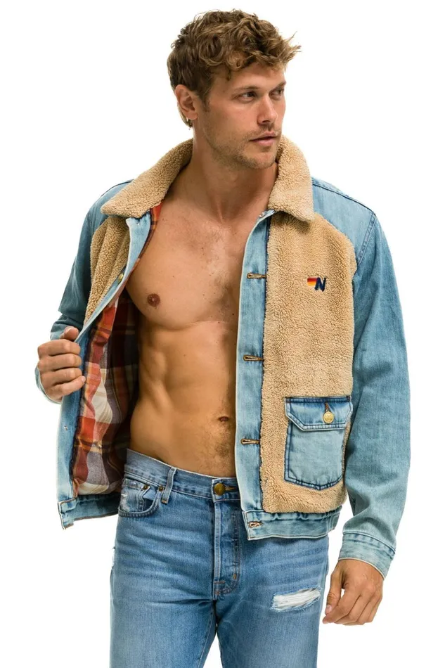 Women Denim Aviator Nation ASPEN SHERPA UNISEX DENIM JACKET 8211 VINTAGE WHEAT