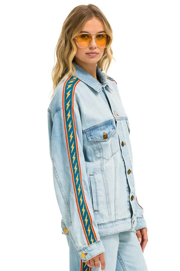 Women Denim Aviator Nation BOLT STRIPE OVERSIZED CONCERT DENIM JACKET 8211 SUPER LIGHT Women Denim Aviator Nation BOLT STRIPE OVERSIZED CONCERT DENIM JACKET 8211 SUPER LIGHT
