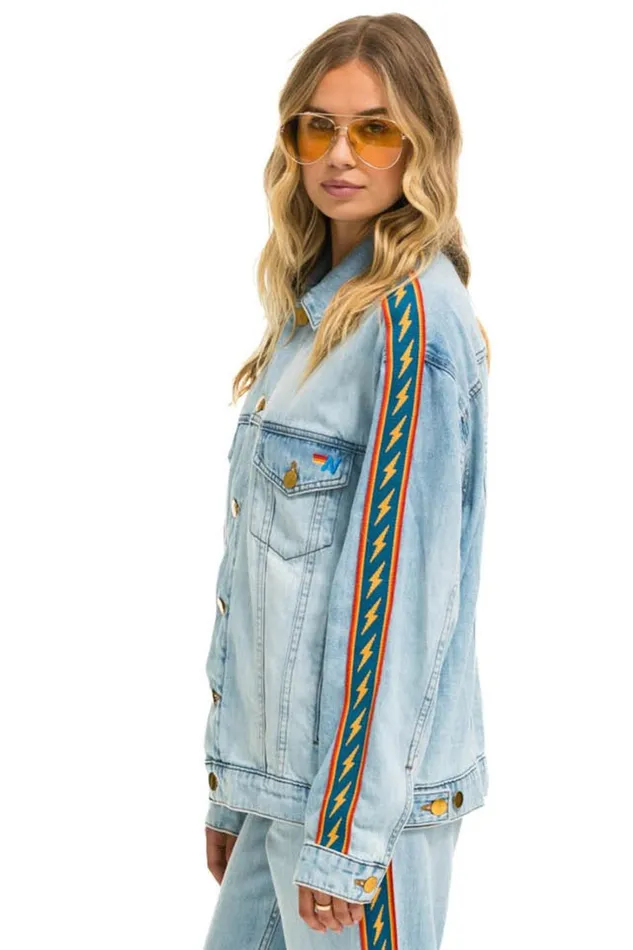Women Denim Aviator Nation BOLT STRIPE OVERSIZED CONCERT DENIM JACKET 8211 SUPER LIGHT Women Denim Aviator Nation BOLT STRIPE OVERSIZED CONCERT DENIM JACKET 8211 SUPER LIGHT