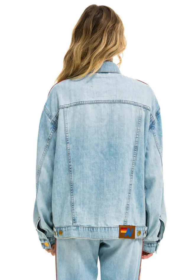 Women Denim Aviator Nation BOLT STRIPE OVERSIZED CONCERT DENIM JACKET 8211 SUPER LIGHT Women Denim Aviator Nation BOLT STRIPE OVERSIZED CONCERT DENIM JACKET 8211 SUPER LIGHT