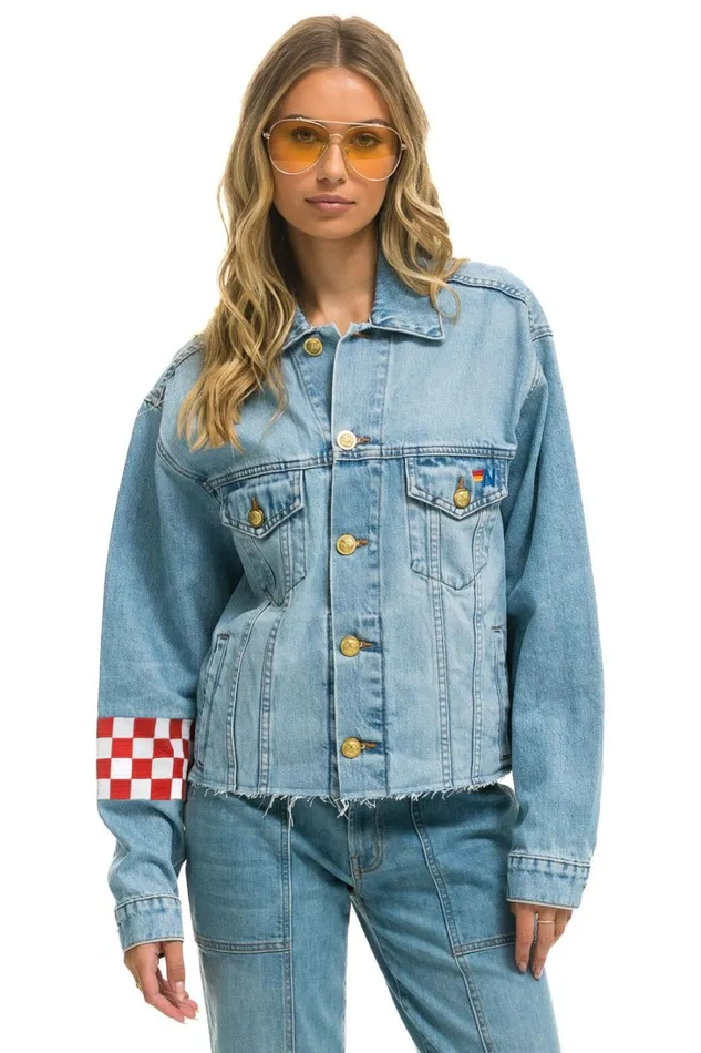 Women Denim Aviator Nation LIVE FREE OVERSIZED CROP DENIM JACKET 8211 SUPER LIGHT Women Denim Aviator Nation LIVE FREE OVERSIZED CROP DENIM JACKET 8211 SUPER LIGHT