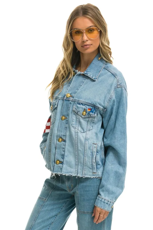 Women Denim Aviator Nation LIVE FREE OVERSIZED CROP DENIM JACKET 8211 SUPER LIGHT Women Denim Aviator Nation LIVE FREE OVERSIZED CROP DENIM JACKET 8211 SUPER LIGHT