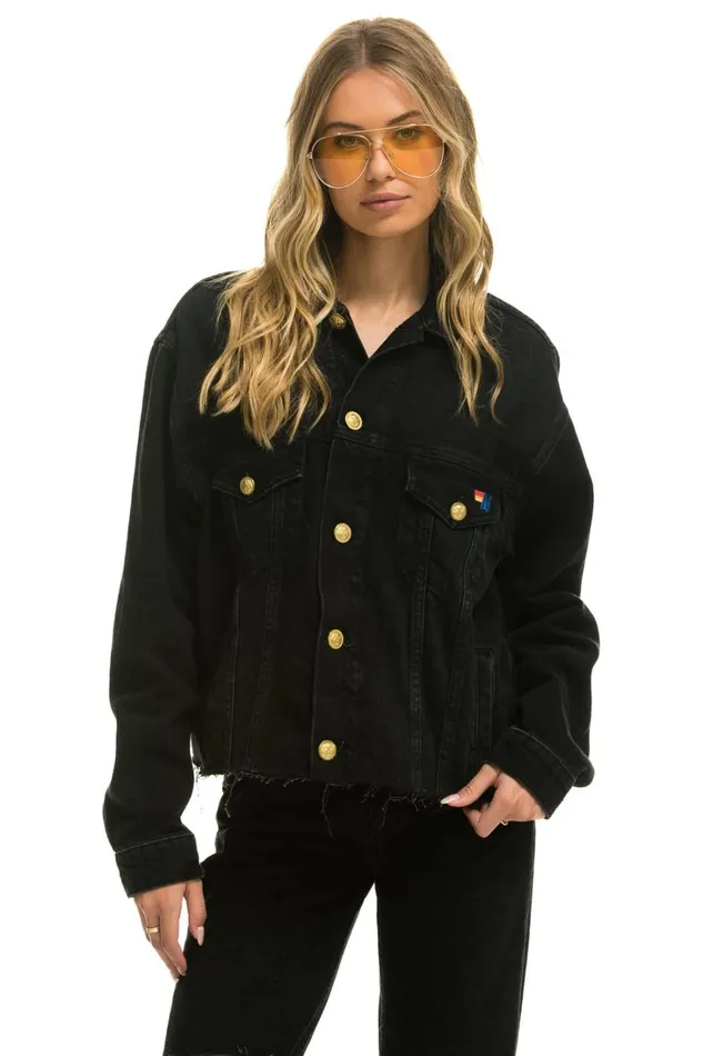 Women Denim Aviator Nation NEED FOR SPEED OVERSIZED CROP DENIM JACKET 8211 VINTAGE BLACK Women Denim Aviator Nation NEED FOR SPEED OVERSIZED CROP DENIM JACKET 8211 VINTAGE BLACK
